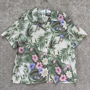 Alison Daley II Floral Print Button Up Shirt - 18W - Green Pink Purple
